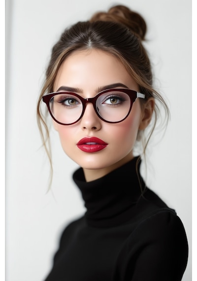 Mavi Işık Korumalı Cat Eye Gözlük Optik Uyumludur Blue Block Şeffaf Bordo Çerçeve Desenli