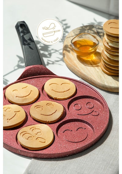 Nehir Pankek Granit Gülenyüz Emojili Pankek Tavası 27 Cm.siyah Siyah