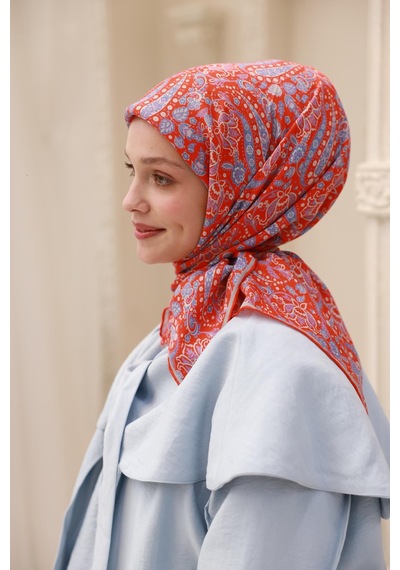 Silk Home Organik Eşarp 79015-32 Parlak Turuncu, Beyaz, Lila, İndigo
