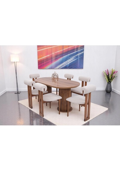Bohem Rixos Lak Panel Yemek Masa 6 Adet Sandalye Takımı 90x170cm