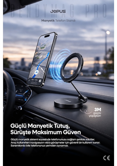 JOPUS 360° Dönebilen Magsafe Uyumlu Araç İçi Telefon Tutucu Katlanabilir Ayarlanabilir Araba Cam Masa Üstü