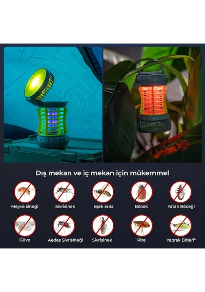 Bix KL-02 Sivrisinek Kovucu İç ve Dış Mekan Elektrikli Micro USB Şarj Edilebilir IPX4  LED Işıklı Lamba
