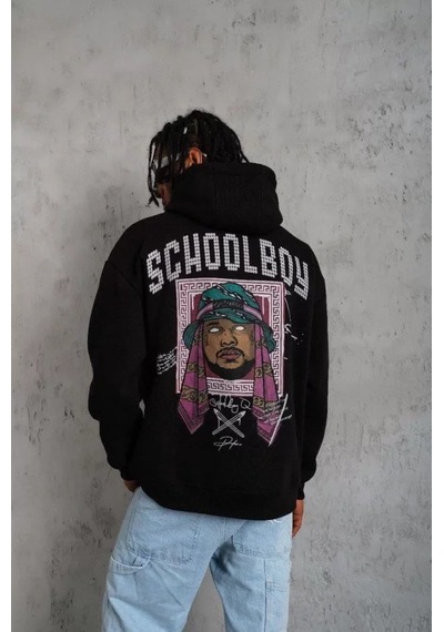 Veraura Lifestyle Erkek School Boy Baskılı Kapüşonlu Sweat - Siyah