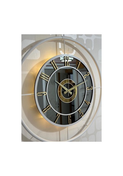 Pey Aksesuar Metal Camlı Duvar Saati 60x80 Cm Büyük Boy Işıklı Gerçek Cam Beyaz-füme-beyaz-gold M61-beyaz-füme-beyaz-gold