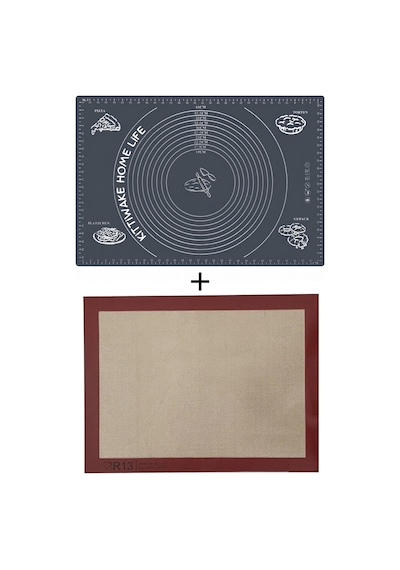 Gri Silikon Hamur Açma Matı 45x65 Cm + Isıya Dayanıklı Pişirme Altlığı 30x40 Cm Diğer