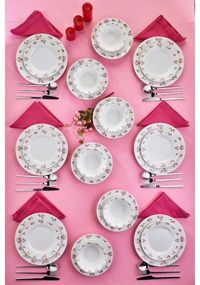 Rosette 24 Parça Porselen Yemek Takımı, Pembe, Ckr4797 Diğer