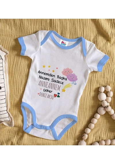 Bitmeyenkartus Bk Kids Kişiye Özel Mavi Bebek Body Zıbın - Model 81 Çok Renkli