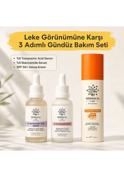 Leke Görünümüne Karşı 3 Adımlı Gündüz Bakım Seti: %5 Traneksamik, %5 Niacinamide, Güneş Kremi Spf50