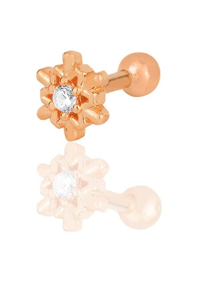 Gümüş Rose Zirkon Taşlı Kar Tanesi Tragus Helix Piercing Küpe Gümüş