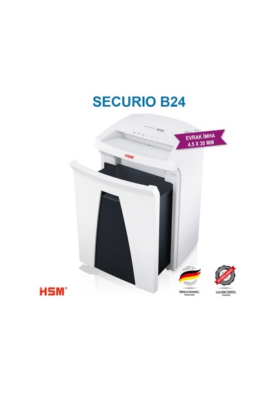 HSM SECURIO B24 - Çapraz/konfeti kesim 4,5x30 MM Evrak İmha Makinesi / Kağıt Kırpma Makinesi - CD İmha Makinesi - 35 L