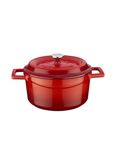 Metal Döküm Yuvarlak Tencere, 20 Cm, Kırmızı Çok Renkli