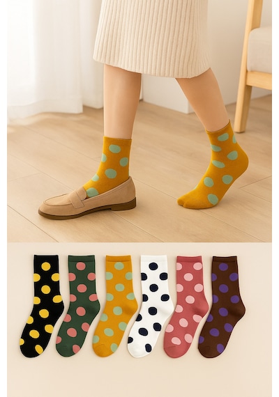 Worthy Socks 6 Çift Kadın Çok Renkli Puantiyeli Soket Çorap