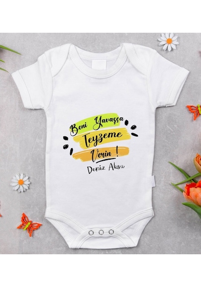 Bitmeyenkartus Bk Kids Isimli Beni Yavaşça Teyzeme Verin Tasarımlı Bebek Body Zı Beyaz