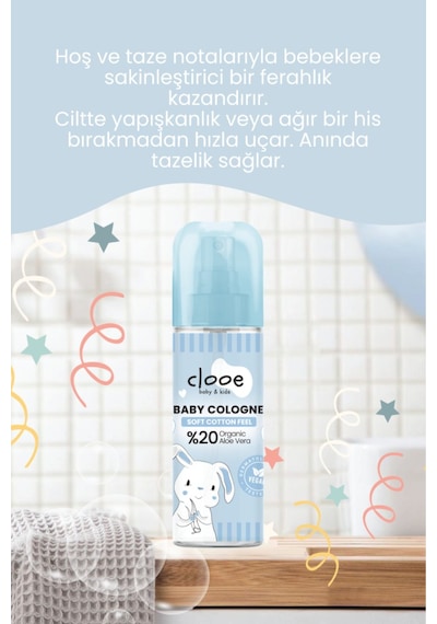 Hassas Ciltlere Özel Organik Aloe Vera Özlü Taze Pamuk Kokulu Soft Cotton Feel Bebek Kolonyası 3'lü Aile Paketi