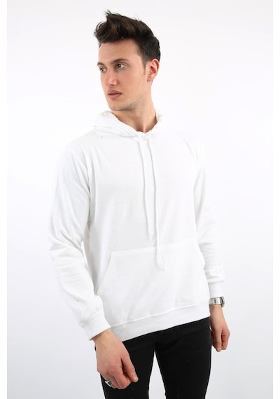 Modish İki İplik Kapşonlu Kanguru Cepli Erkek Günlük Sweatshirt Beyaz Modish İki İplik Kapşonlu Kanguru Cepli Erkek Günlük Sweatshirt Beyaz