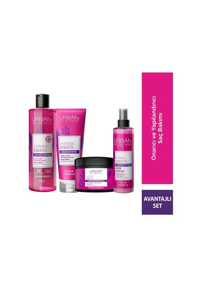 Urban Care Intense &amp Keratin Yoğun Hasar Onarıcı Şampuan Krem Maske Sıvı Krem Saç Bakım Seti 4'lü-vegan Genel