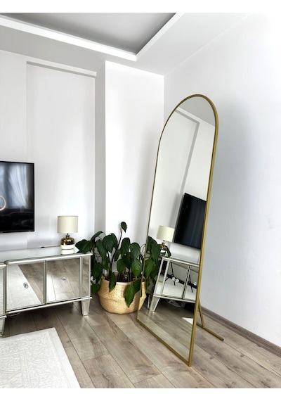 Effe Gold Metal Çerçeveli 180x80 Cm Oval Ayaklı Boy Aynası