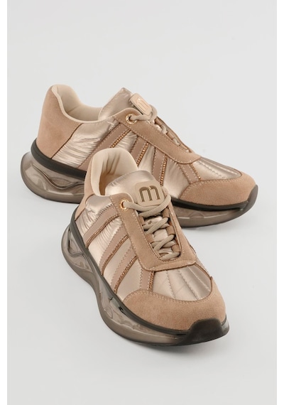 Mubiano Kadın Süet Sneaker Anorak Detaylı Taşlı Spor Ayakkabı Neriel Vizon Vizon