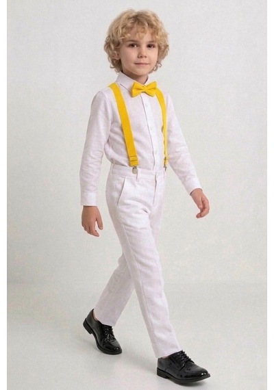 Mnk Baby & Kids Beyaz Pantolon Gömlekli Erkek Çocuk Takım M00809 Beyaz - Sarı