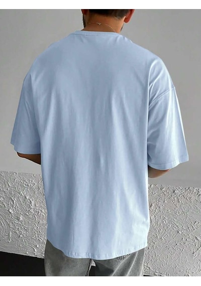 T-shirt - Beach Baskılı Oversize Bisiklet Yaka Kısa Kol Tişört Bebe Mavisi
