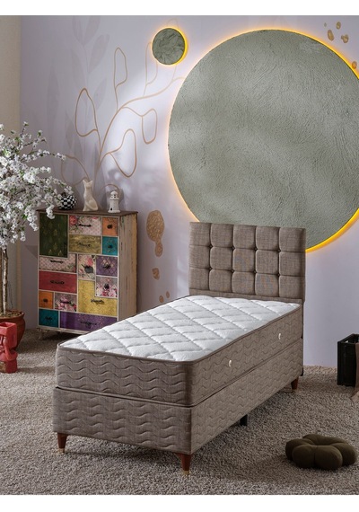 Beehanem 120x200 Bengü Baza+başlik+yatak 3lü Set. Ketenkahve 120 X 200