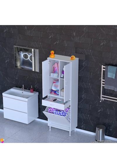 Eliusta Pine 65 Cm Genişlikte Dolap 65x171x32,5 Cm Banyo/mutfak Dolabı İki Kapaklı Sepetli Dolap Beyaz Eliusta Pine 65 Cm Genişlikte Dolap 65x171x32,5 Cm Banyo/mutfak Dolabı İki Kapaklı Sepetli Dolap Beyaz