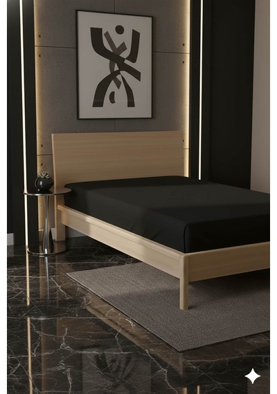 %100 Pamuk Ranforce Premium Tek Kişilik Çarşaf - Siyah Siyah