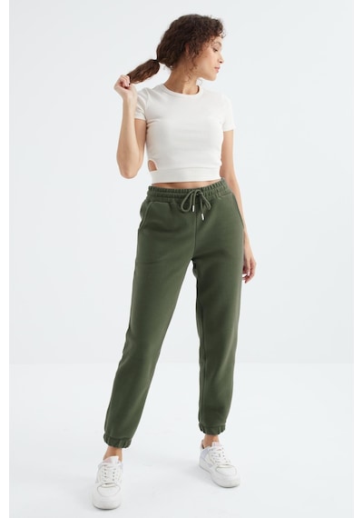 Çağla Yüksek Bel Basic Bağcıklı Jogger Polar Kadın Eşofman Alt - 94622 Çağla