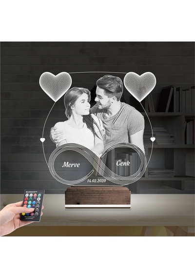 Luvivia Kalp Sevgiliye Hediye Fotoğraflı 3d Lamba - Masa Gece Lambası V14