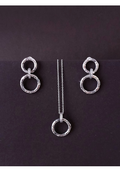 Gümüş Vintage Tasarım Asma Halka Kolye Küpe Kadın Set Yeni Yıl Yı