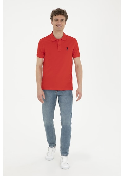 U.S. Polo Assn. Erkek Slim Fit Polo Yaka Kırmızı Basic Tişört 50279581-VR030