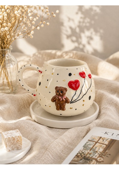 Teddy Ayıcıklı Kahve Ve Çay Fincanı Beyaz - Krem