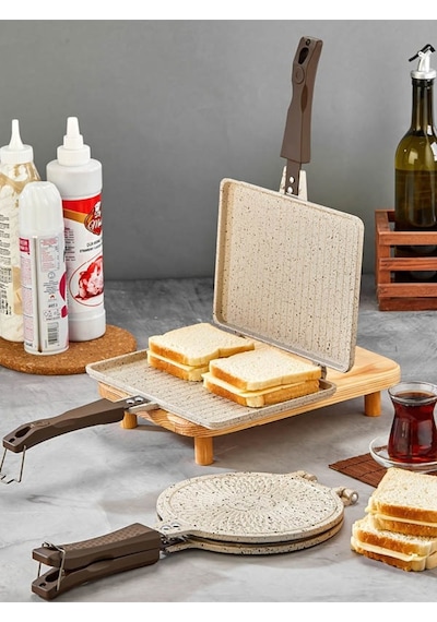 Granit Waffle Ve Tost Tavası Seti Krem Gümüş- Siyah