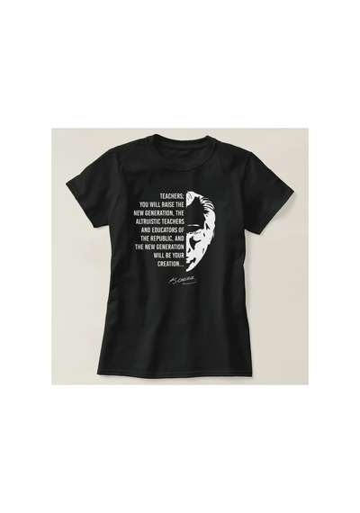 Butik İstanbul 24 Kasım Öğretmenler Günü Temalı Baskılı Bisiklet Yaka T-shirt - Siyah