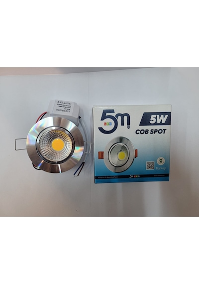 5m 5 Watt Cob Spot Krom Kasa 3200k Günışığı Led Spot 10 Lu Paket Gümüş - Krom