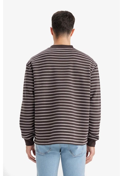 Defacto Relax Fit Bisiklet Yaka Çizgili Sweatshirt E9408ax25aubn339 Kahve