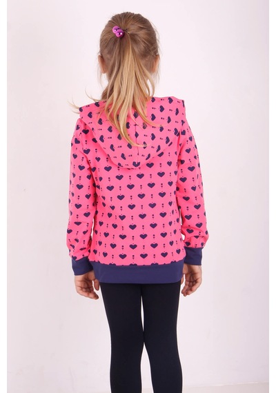 Toontoy Kız Çocuk Regular Fit Kapüşonlu Baskılı Sweatshirt - 2 İplik Fuşya
