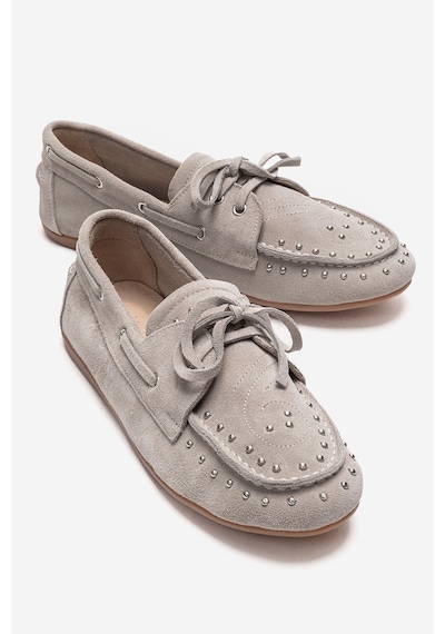 Luvishoes Cuesta Bej Süet Hakiki Deri Troklu Bağcıklı Kadın Loafer Ayakkabı