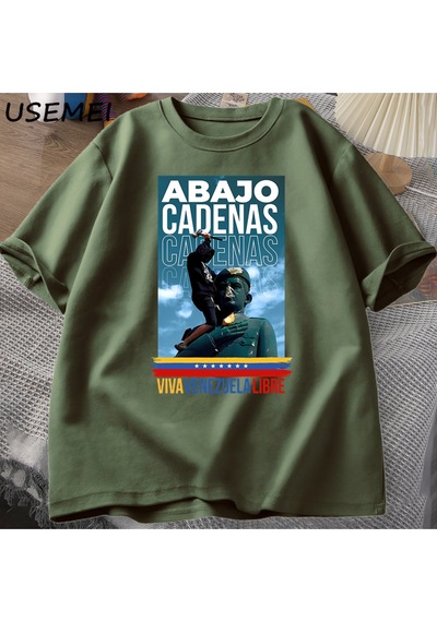 Flood Of Style Venezuela Abajo Cadenas T-shirt Erkek Kadın Baskılı Tişörtleri Unisex Yuvarlak Boyun Pamuk T Yeşil