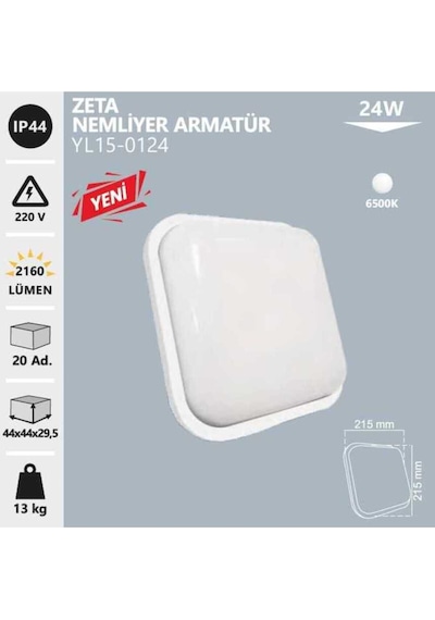 Yl15 0124 Zeta Nemliyer 24w Sıva Üstü Led Armatür 6500k Beyaz Işık Beyaz .