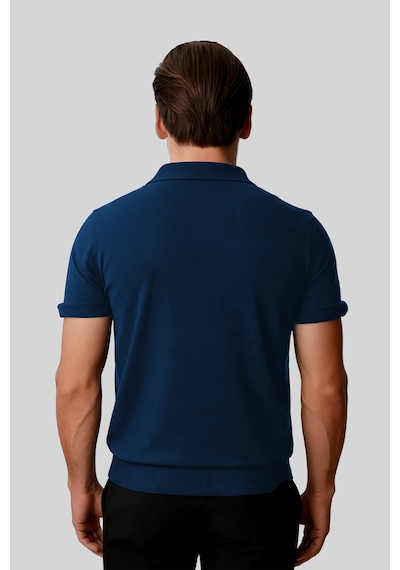 İgs Erkek Saks Slim Fit Dar Kalıp Polo Yaka Düz Kısa Kollu Triko Tişört-25990 Mavi