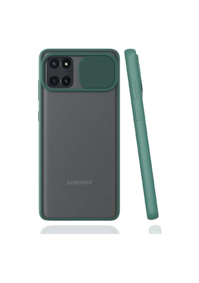 Ekılıf - Samsung Galaxy A81 Note 10 Lite Uyumlu Kılıf Slayt Sürgülü Arkası Buzlu Lensi Kapak - Koyu Yeşil