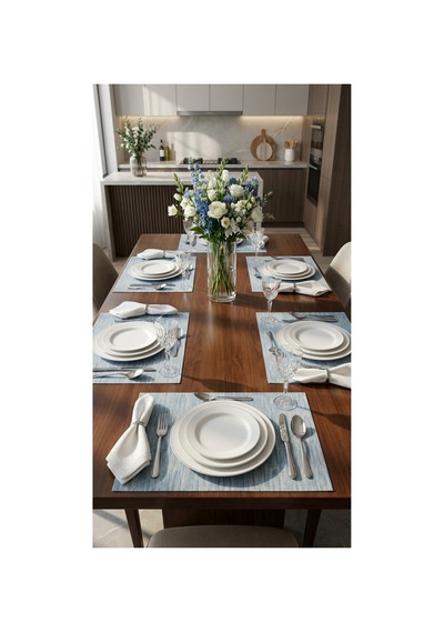 %100 Pamuk Simli Kumaş Mavi Desenli 6 Adet Amerikan Servis 35x45 Mavi - 900579047 Mavi