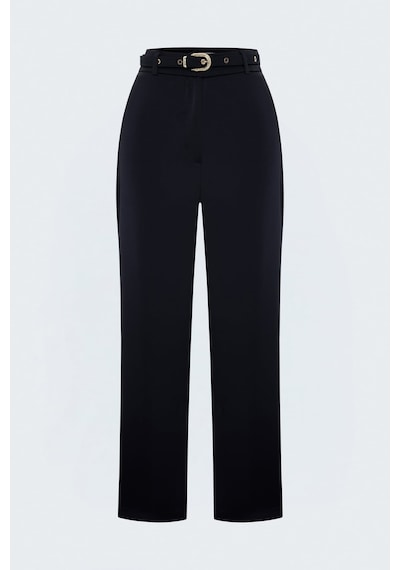 Sateen Kemer Detaylı Saten Klasik Pantolon - Lacivert-137944