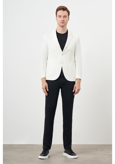 Morven Erkek Beyaz Örme Slim Fit Torba Cep Mono Yaka Spor Ceket Beyaz