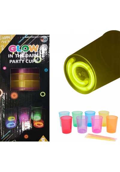 Karanlıkta Yanan Gece Işığı Mega Glow Bardaklar 8 Adet 8.5 X 10.5 Cm