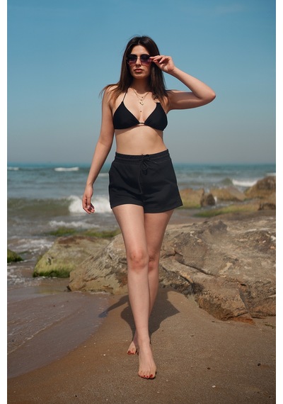 Gugus Kadın Paraşüt Kumaş Çift Cepli Mini Spor Şort Siyah