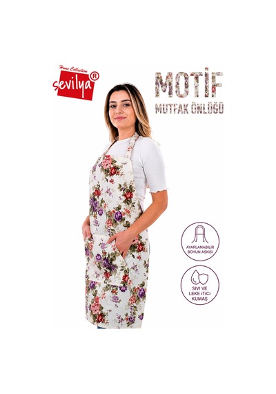 Motif 3'lü Mutfak Önlüğü Seti Ayarlanabilir Askılı Mutfak Önlüğü Şef Önlüğü 2 Eldiven Mor Gül