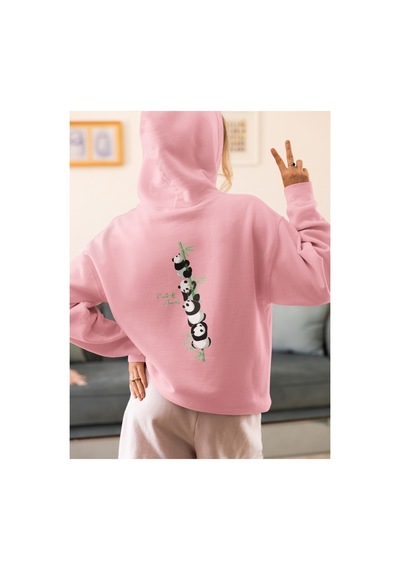 Stil X Sevimli Pandalar Baskılı Kadın Sweatshirt Pembe-5