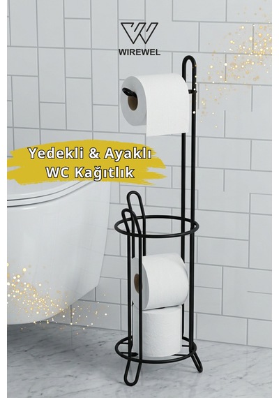 Buççin Online Mağaza Yedekli Tuvalet Kağıtlığı Ayaklı, Peçetelik Tutacağı, Wc Kağıtlık Askısı Standı Askılığı Metal Siyah Çok Renkli
